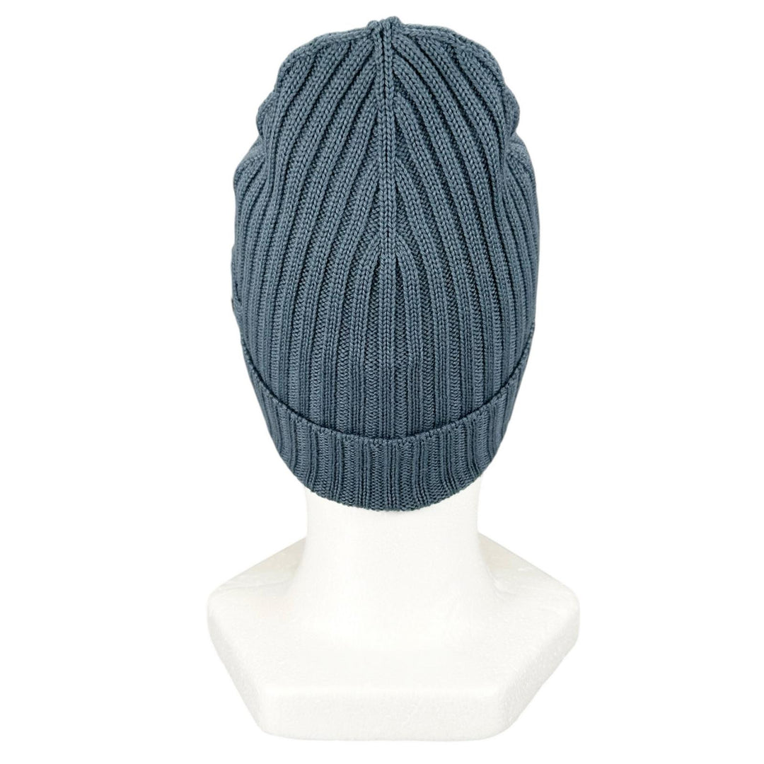 Excellent PRADA Knit cap Logo tag ribbed knit hat blue wool mens M UMD188