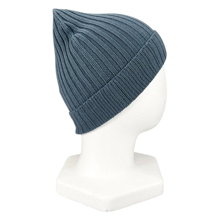 Excellent PRADA Knit cap Logo tag ribbed knit hat blue wool mens M UMD188