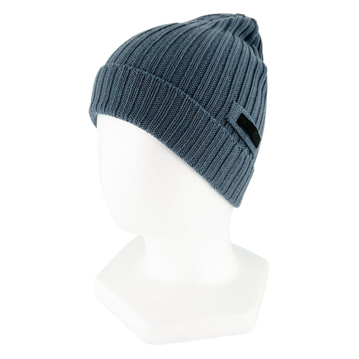Excellent PRADA Knit cap Logo tag ribbed knit hat blue wool mens M UMD188