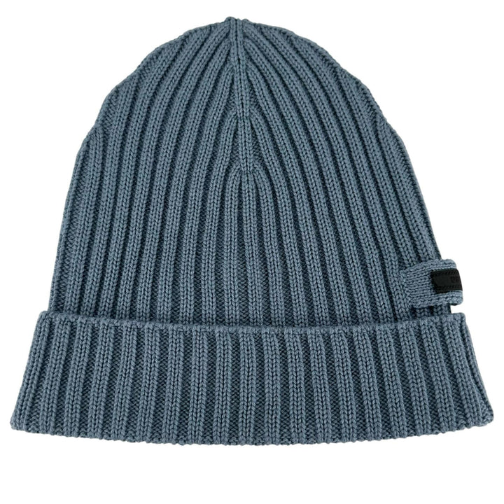 Excellent PRADA Knit cap Logo tag ribbed knit hat blue wool mens M UMD188
