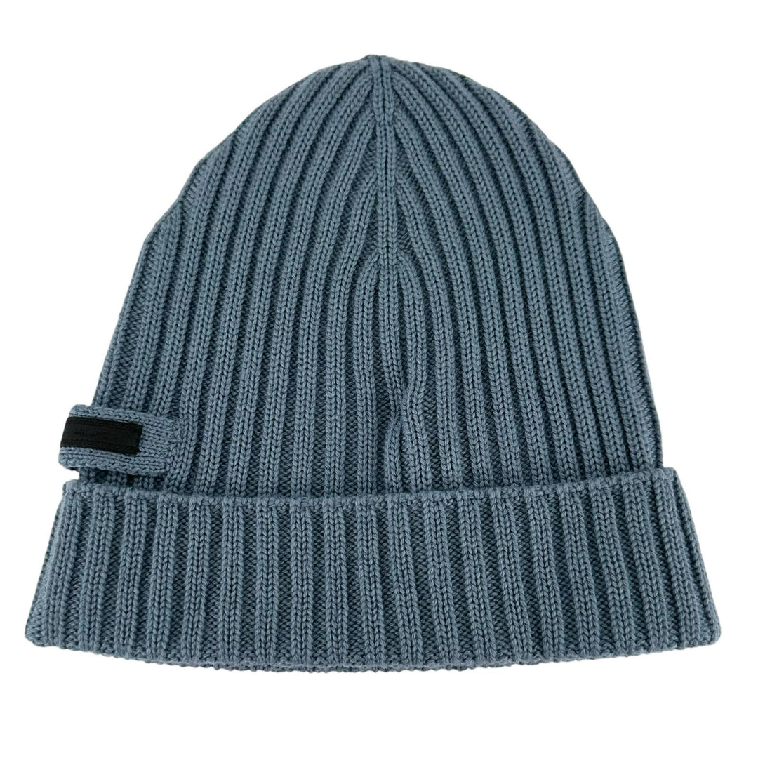 Excellent PRADA Knit cap Logo tag ribbed knit hat blue wool mens M UMD188