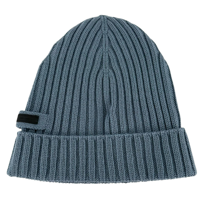 Excellent PRADA Knit cap Logo tag ribbed knit hat blue wool mens M UMD188