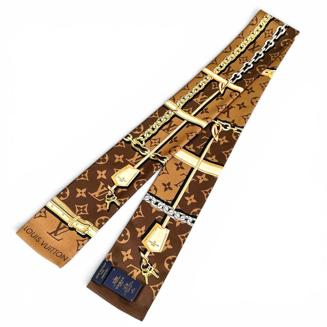 Excellent LOUIS VUITTON scarf Bando-Monog Lamb Confidential Marron silk M78655