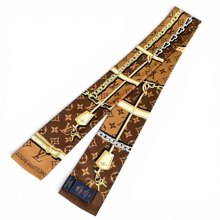 Excellent LOUIS VUITTON scarf Bando-Monog Lamb Confidential Marron silk M78655