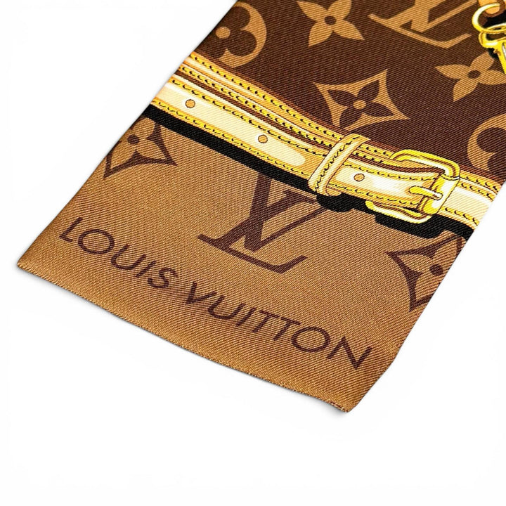 Excellent LOUIS VUITTON scarf Bando-Monog Lamb Confidential Marron silk M78655
