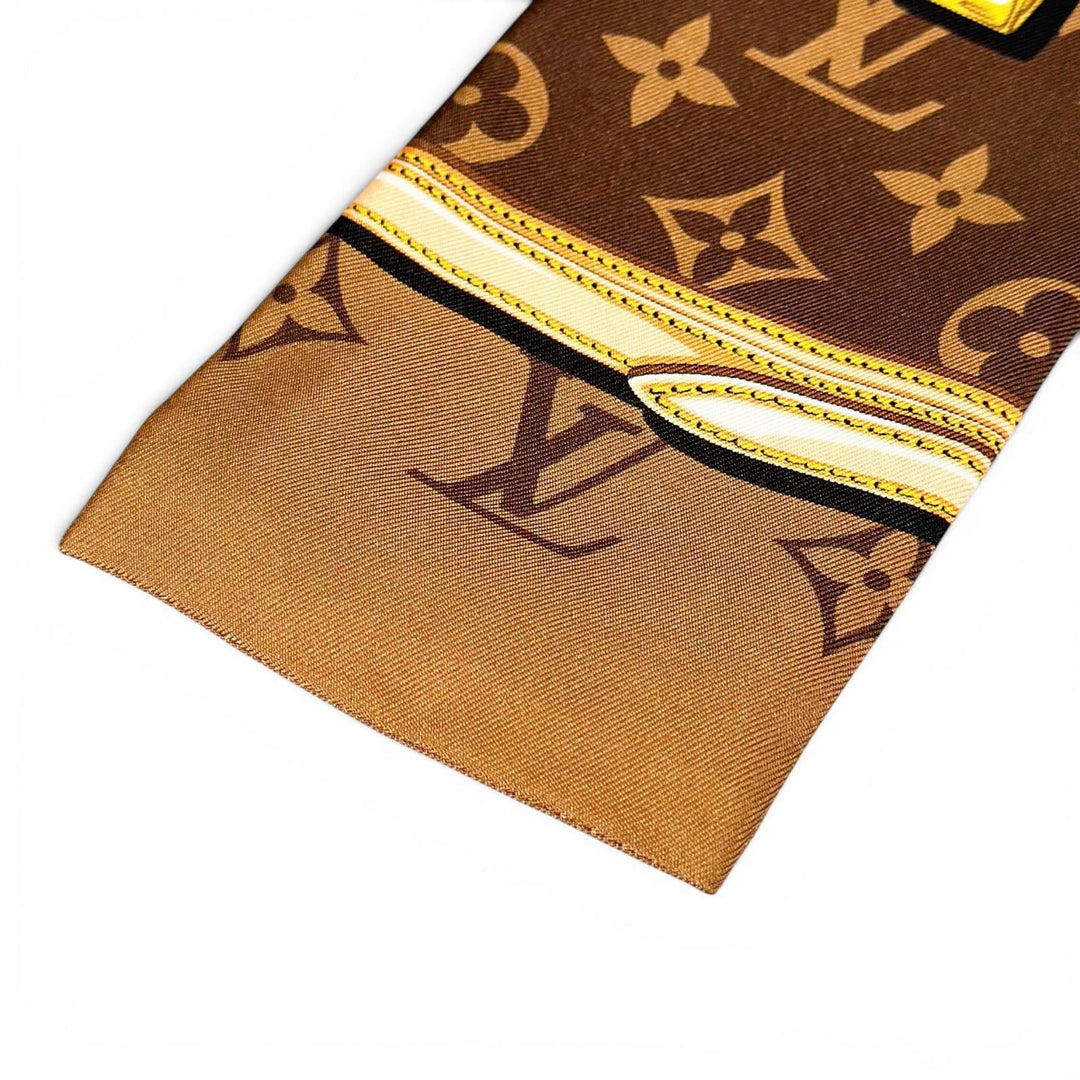 Excellent LOUIS VUITTON scarf Bando-Monog Lamb Confidential Marron silk M78655