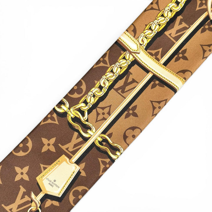 Excellent LOUIS VUITTON scarf Bando-Monog Lamb Confidential Marron silk M78655