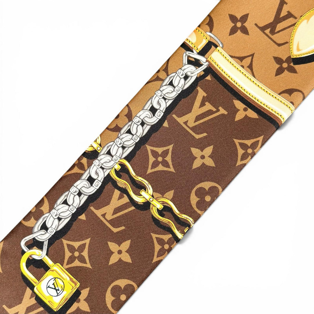 Excellent LOUIS VUITTON scarf Bando-Monog Lamb Confidential Marron silk M78655