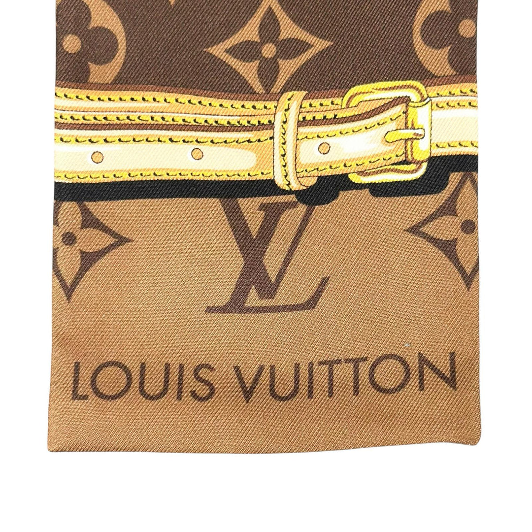 Excellent LOUIS VUITTON scarf Bando-Monog Lamb Confidential Marron silk M78655
