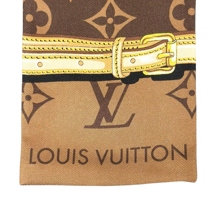 Excellent LOUIS VUITTON scarf Bando-Monog Lamb Confidential Marron silk M78655