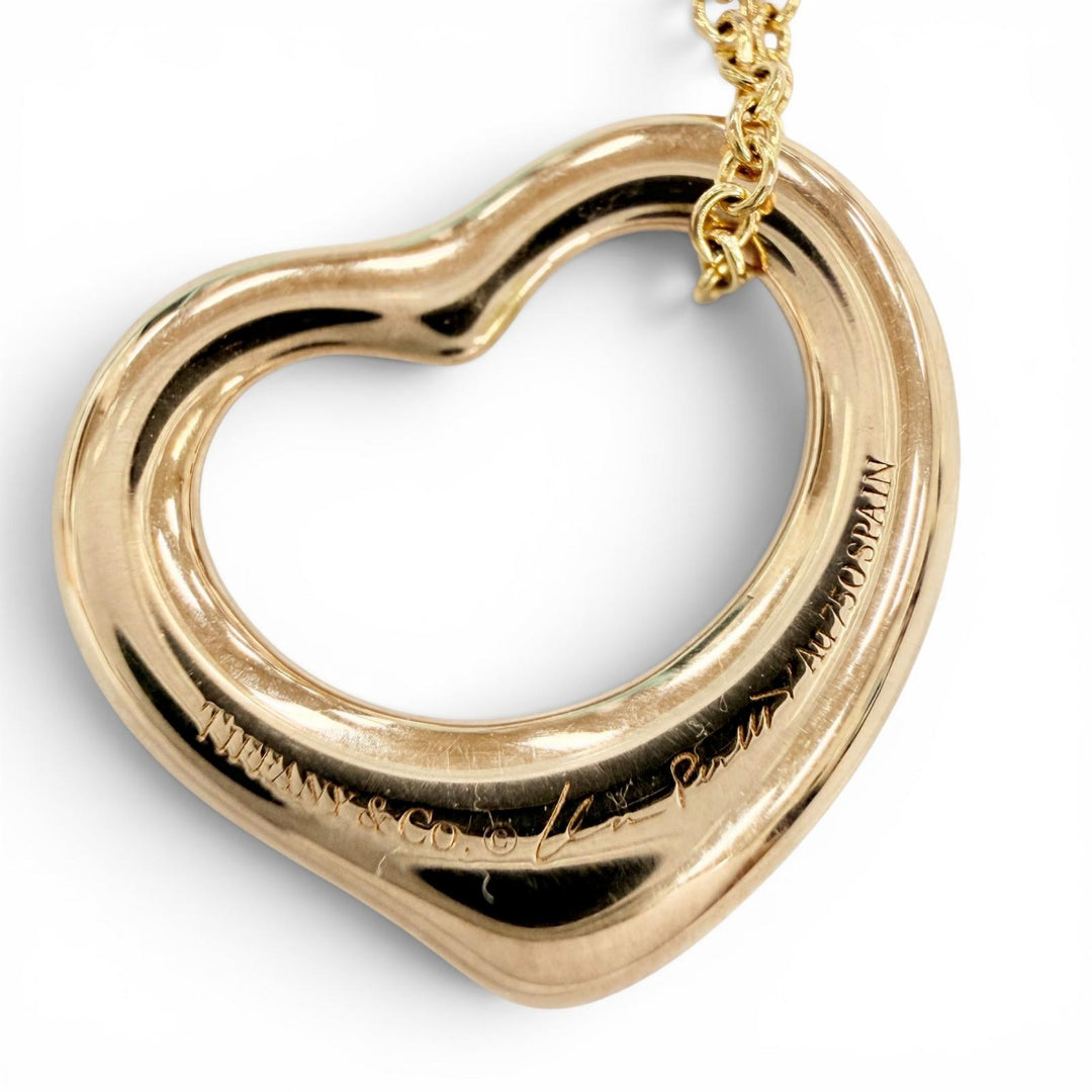 Excellent TIFFANY&Co. Necklace Open Heart Pendant Yellow Gold AU750 Women