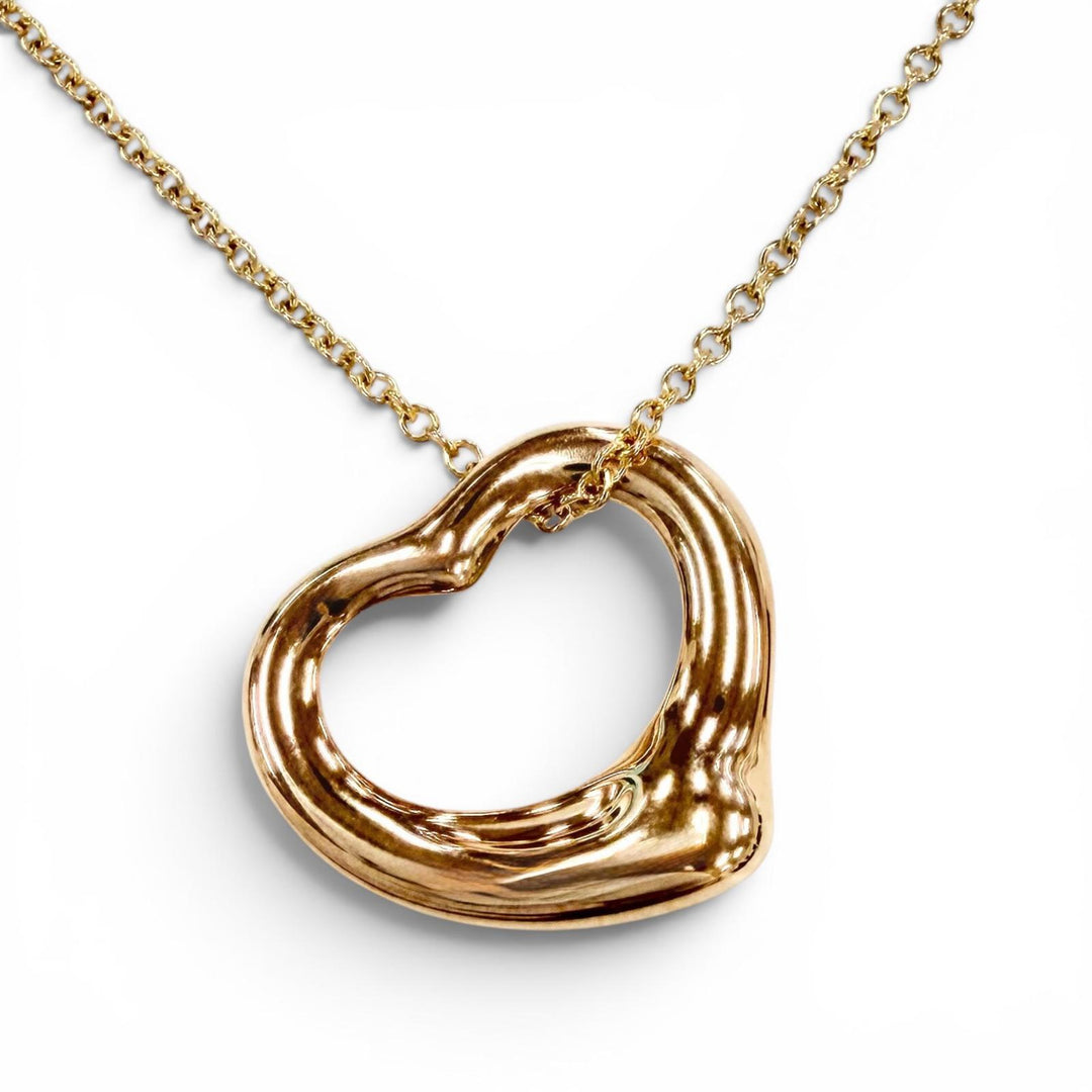 Excellent TIFFANY&Co. Necklace Open Heart Pendant Yellow Gold AU750 Women