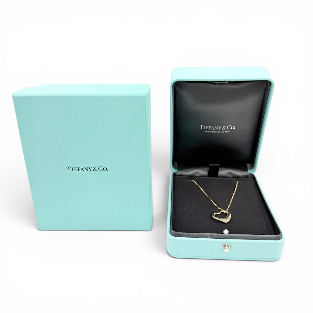 Excellent TIFFANY&Co. Necklace Open Heart Pendant Yellow Gold AU750 Women