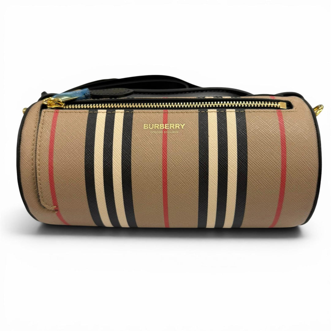Pristine BURBERRY Nova Check Pattern 2-way Leather Barrel Bag 8030456
