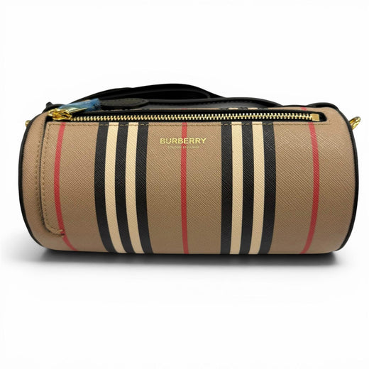 Pristine BURBERRY Nova Check Pattern 2-way Leather Barrel Bag 8030456