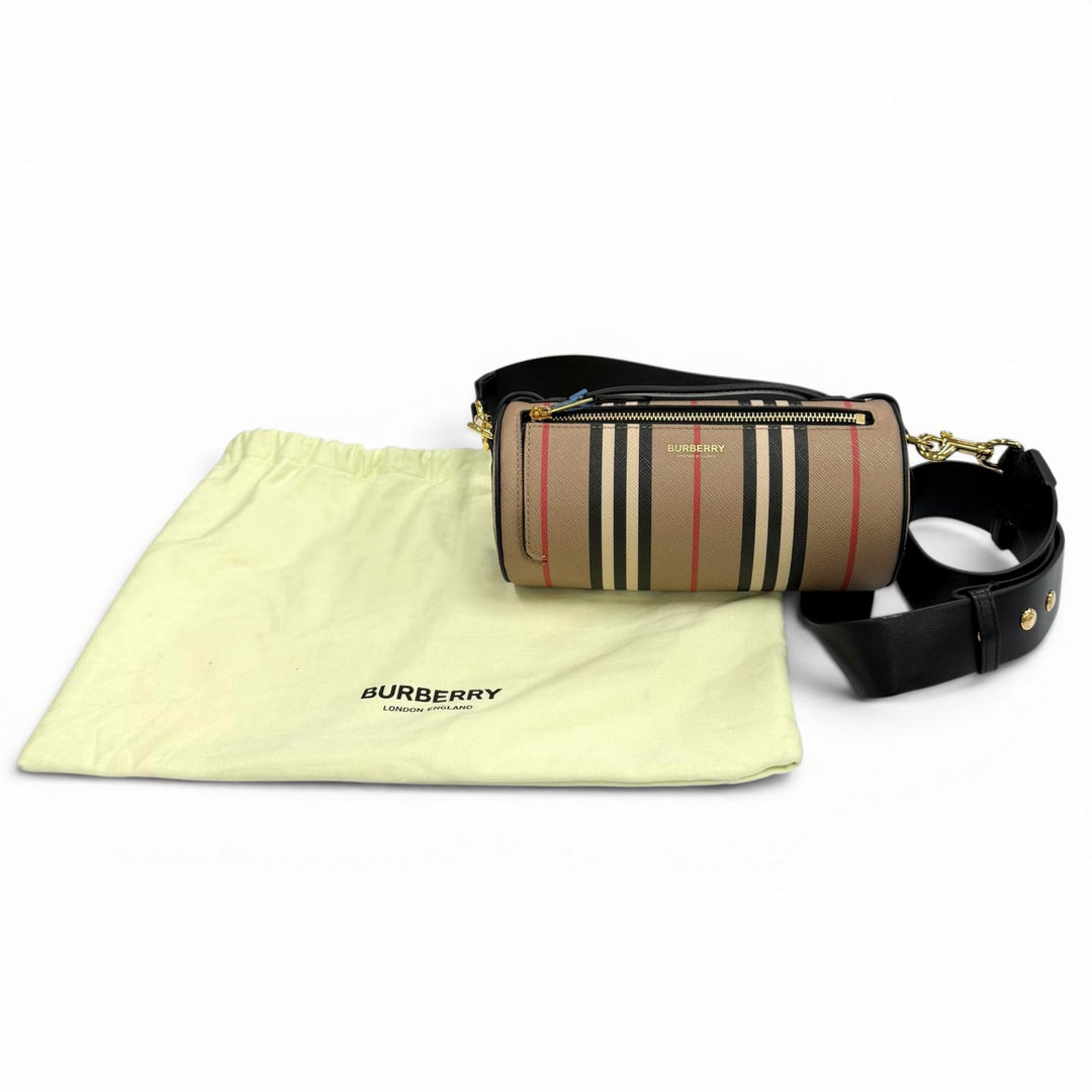Pristine BURBERRY Nova Check Pattern 2-way Leather Barrel Bag 8030456