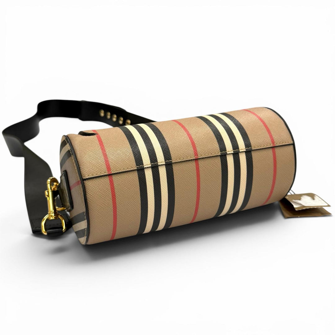 Pristine BURBERRY Nova Check Pattern 2-way Leather Barrel Bag 8030456
