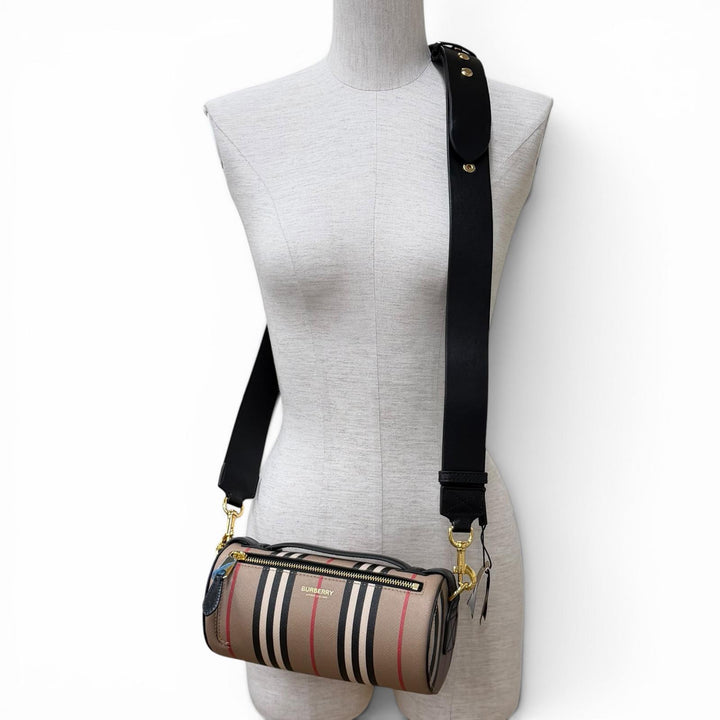 Pristine BURBERRY Nova Check Pattern 2-way Leather Barrel Bag 8030456