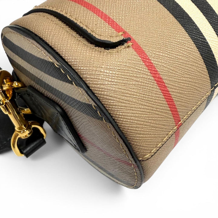 Pristine BURBERRY Nova Check Pattern 2-way Leather Barrel Bag 8030456