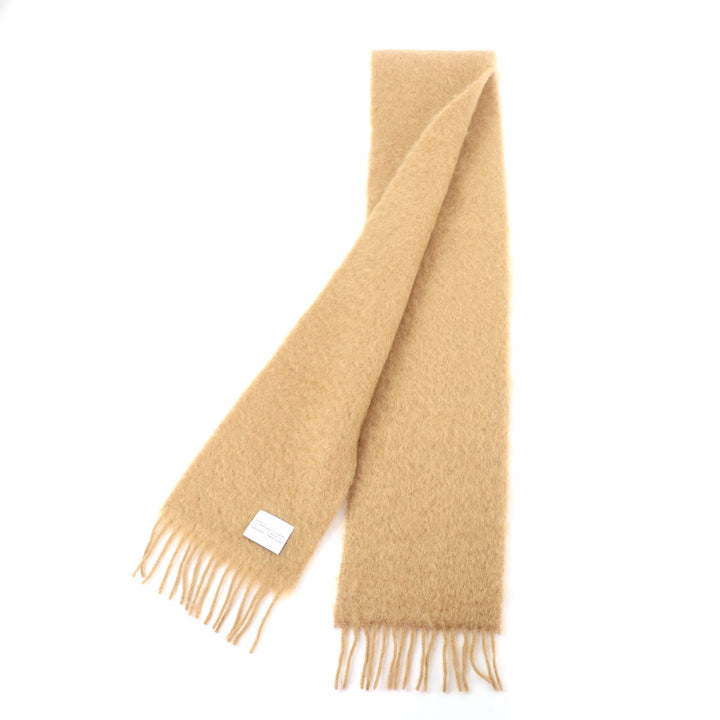 Excellent LOEWE Scarf Anagram leather patch with fringe Brown mohair 28003861