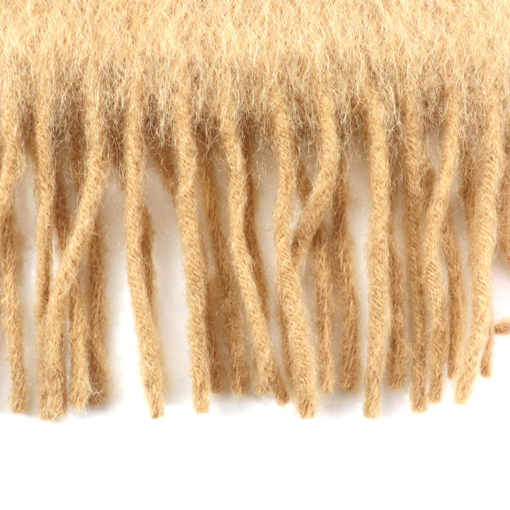 Excellent LOEWE Scarf Anagram leather patch with fringe Brown mohair 28003861