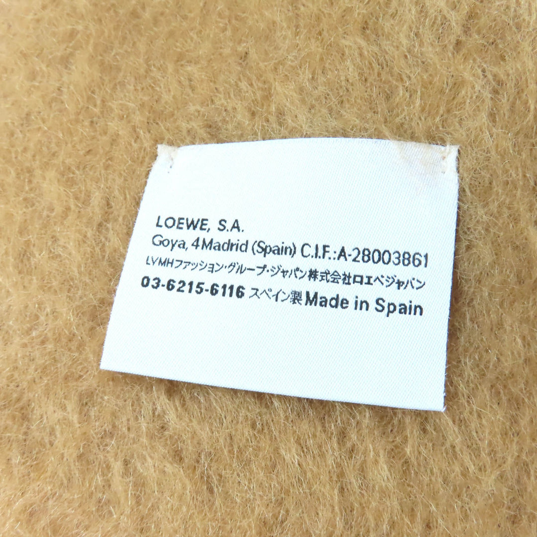 Excellent LOEWE Scarf Anagram leather patch with fringe Brown mohair 28003861