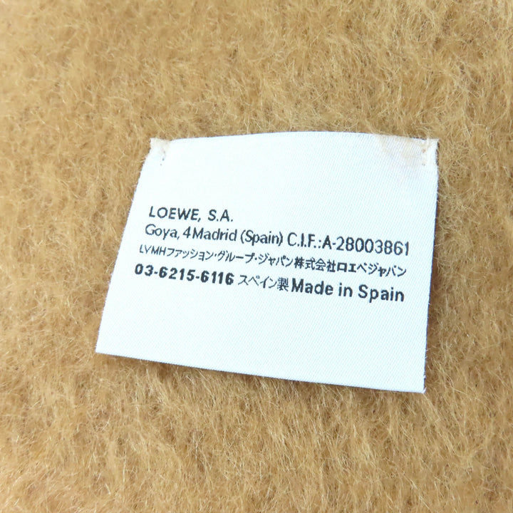 Excellent LOEWE Scarf Anagram leather patch with fringe Brown mohair 28003861