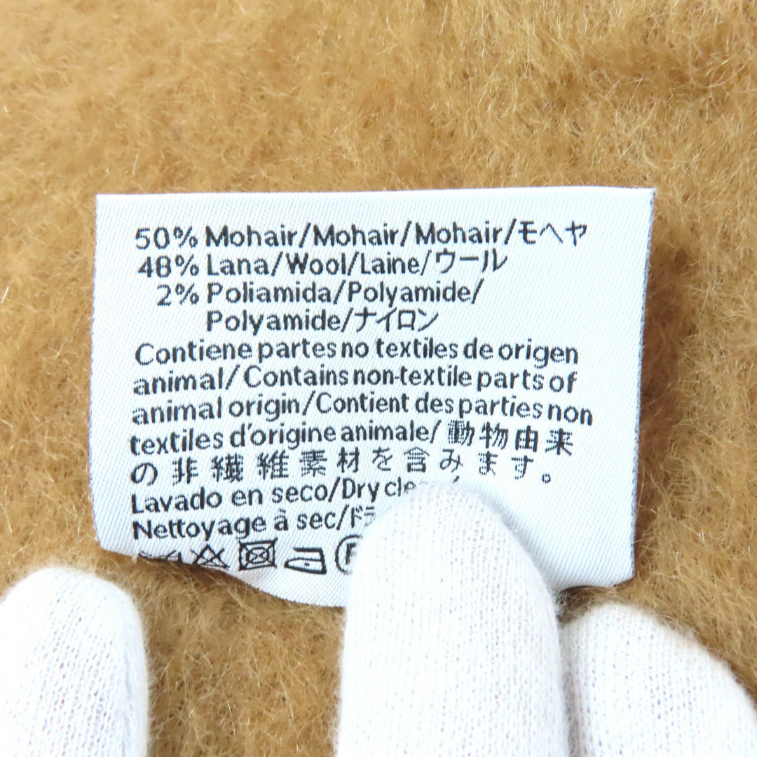 Excellent LOEWE Scarf Anagram leather patch with fringe Brown mohair 28003861