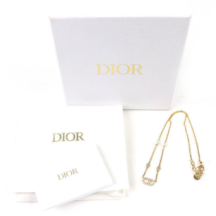 Excellent DIOR Necklace Clair D Lune Rhinestone faux pearl gold N3522WOMZI