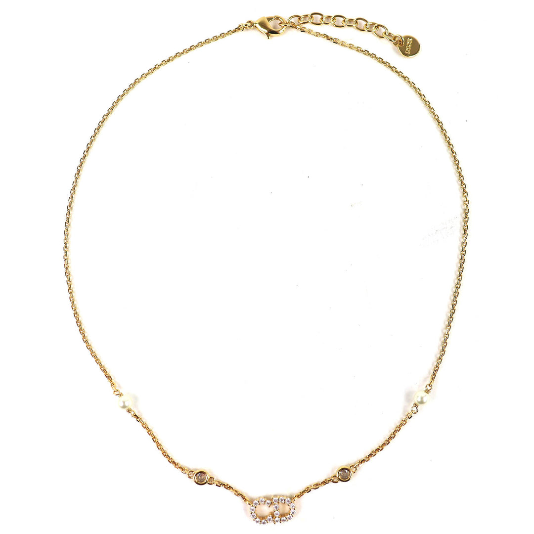 Excellent DIOR Necklace Clair D Lune Rhinestone faux pearl gold N3522WOMZI