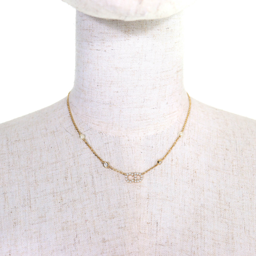 Excellent DIOR Necklace Clair D Lune Rhinestone faux pearl gold N3522WOMZI