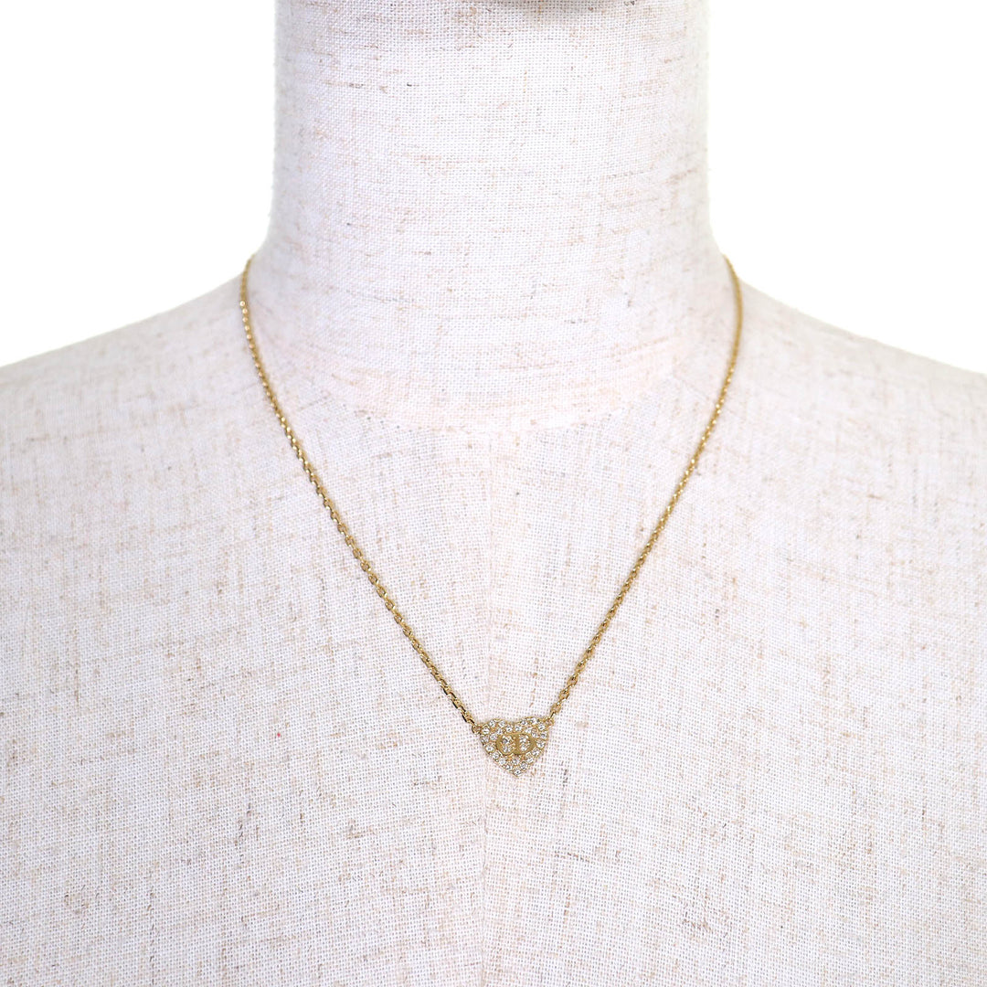 Excellent Christian Dior Necklace Clair D Lune Rhinestone logo heart N3477WOMCY