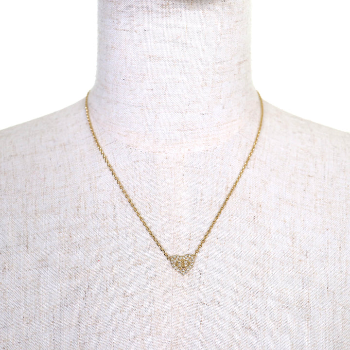 Excellent Christian Dior Necklace Clair D Lune Rhinestone logo heart N3477WOMCY