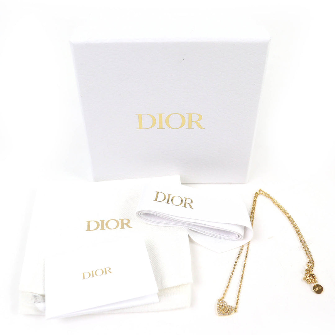 Excellent Christian Dior Necklace Clair D Lune Rhinestone logo heart N3477WOMCY