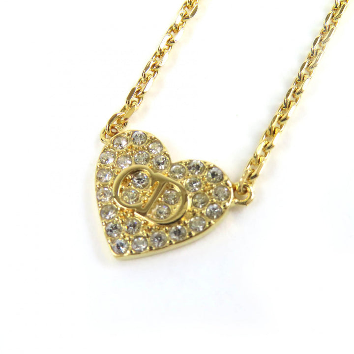 Excellent Christian Dior Necklace Clair D Lune Rhinestone logo heart N3477WOMCY