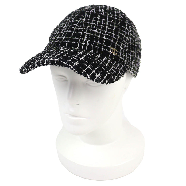 Great CHANEL cap COCO Mark Tweed Baseball Cap black cotton Women 23B