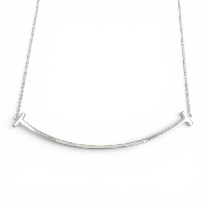 Great TIFFANY&Co. Necklace T Smile Pendant Large Silver AG925 Women