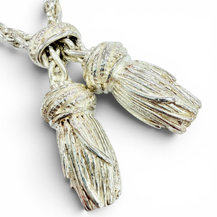 Excellent HERMES Scarf ring Crab Hallmark 70s Tassel Silver SV800 Women
