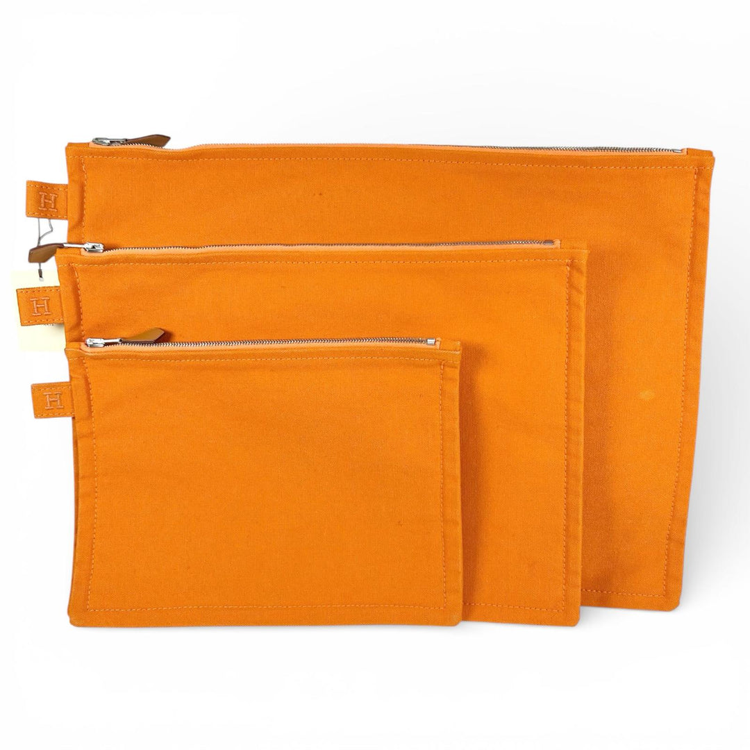 Excellent HERMES Pouch Bora Bora H logo 3-piece set Orange cotton Women