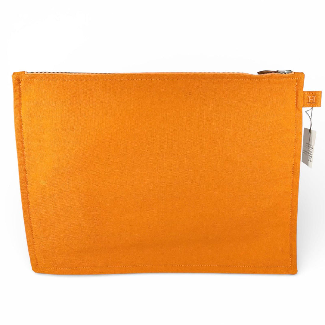 Excellent HERMES Pouch Bora Bora H logo 3-piece set Orange cotton Women