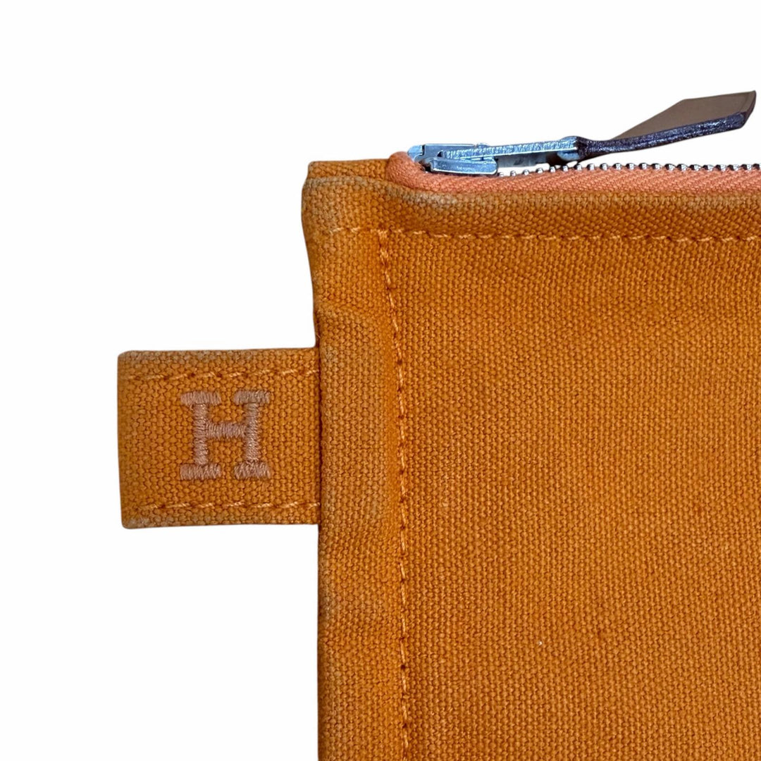 Excellent HERMES Pouch Bora Bora H logo 3-piece set Orange cotton Women