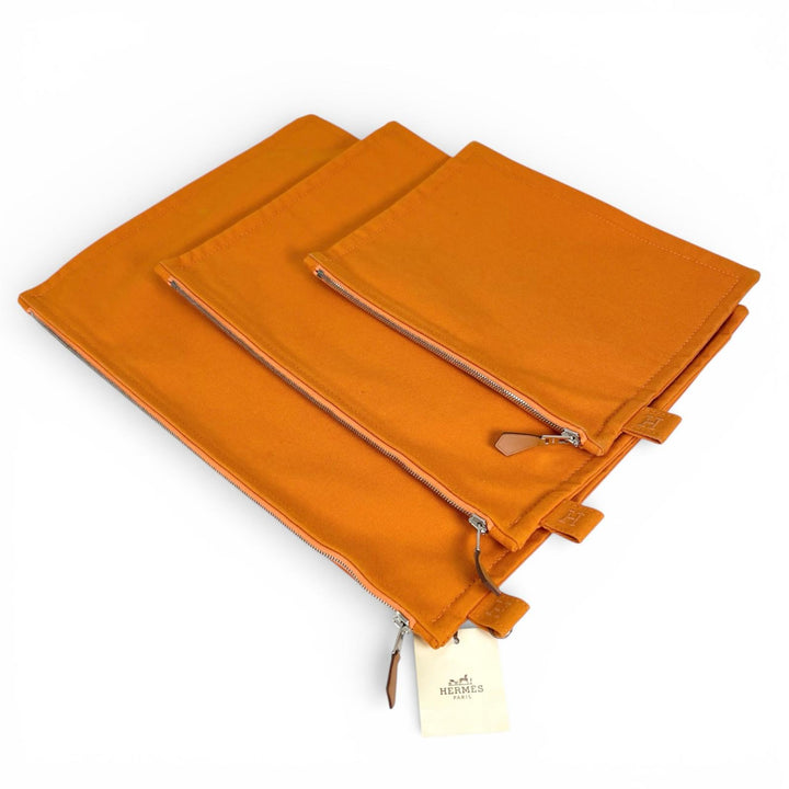 Excellent HERMES Pouch Bora Bora H logo 3-piece set Orange cotton Women
