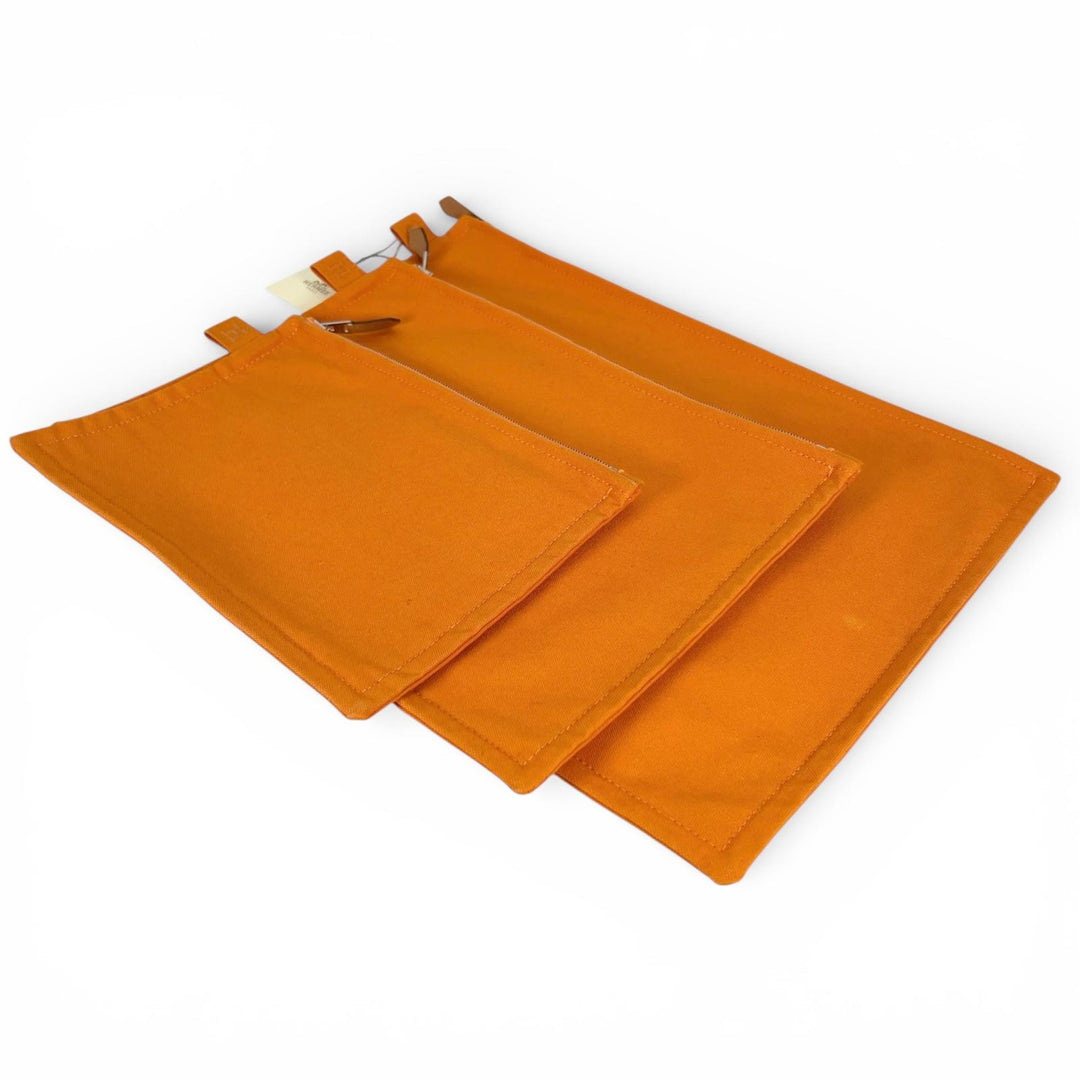 Excellent HERMES Pouch Bora Bora H logo 3-piece set Orange cotton Women