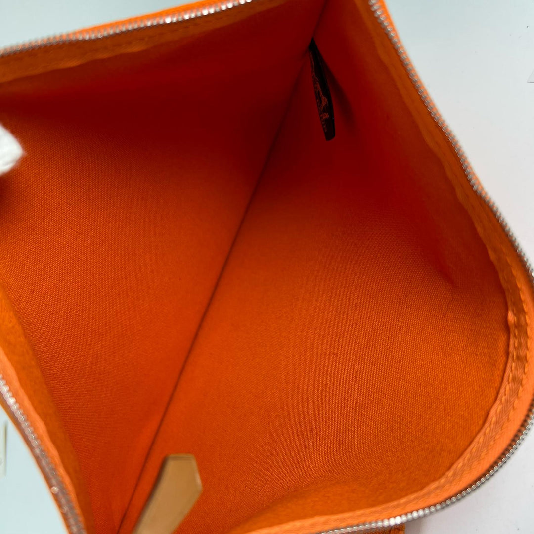 Excellent HERMES Pouch Bora Bora H logo 3-piece set Orange cotton Women