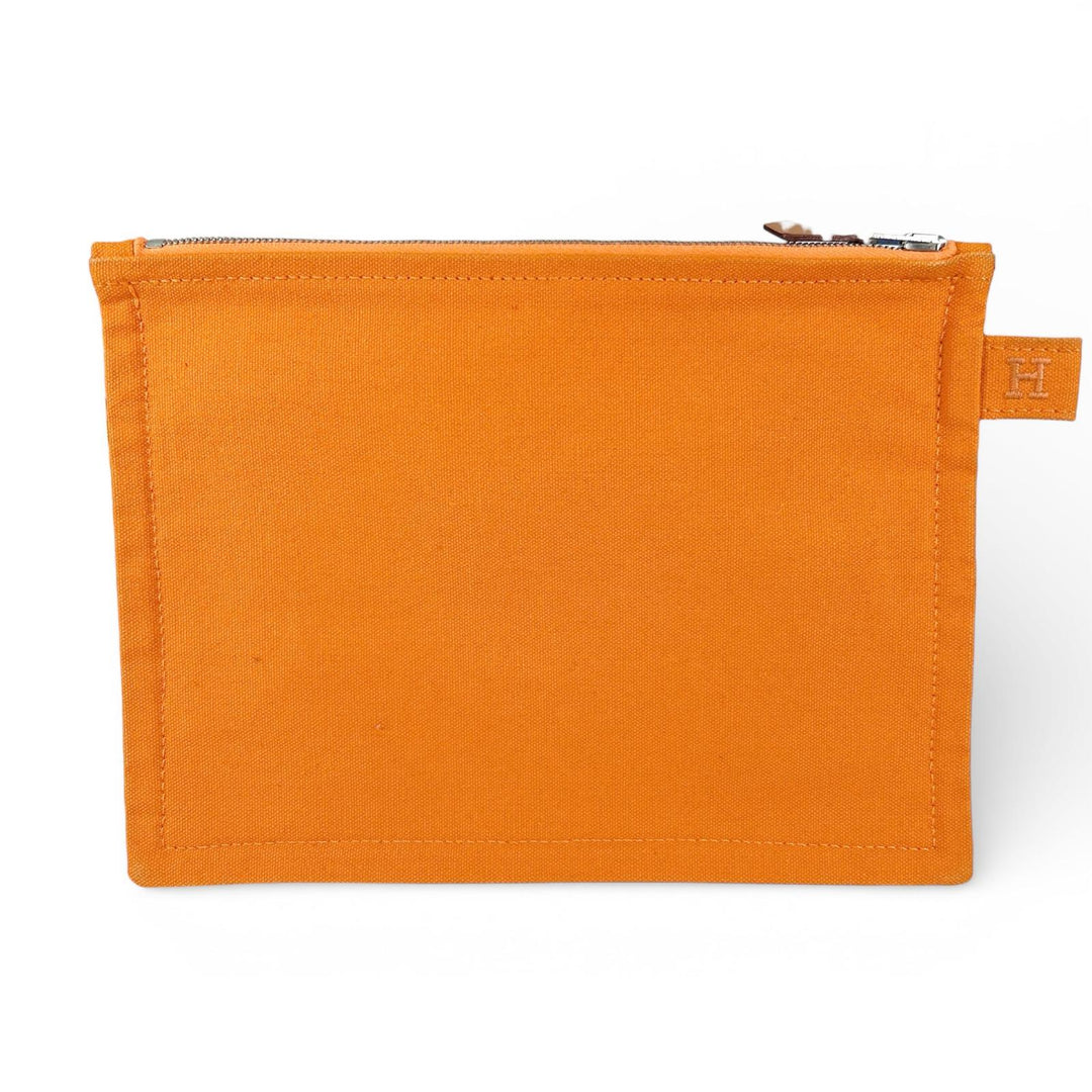 Excellent HERMES Pouch Bora Bora H logo 3-piece set Orange cotton Women