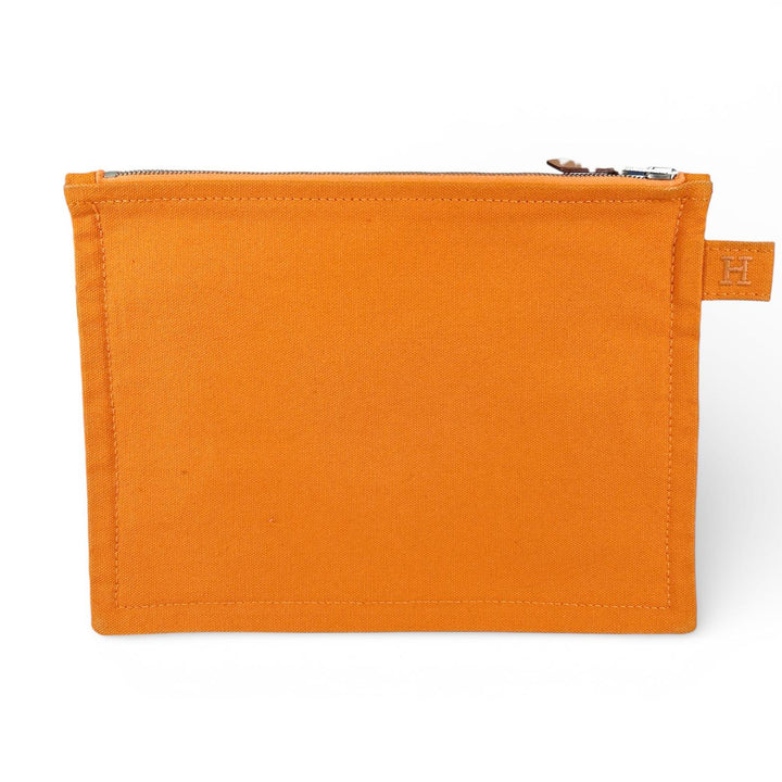 Excellent HERMES Pouch Bora Bora H logo 3-piece set Orange cotton Women