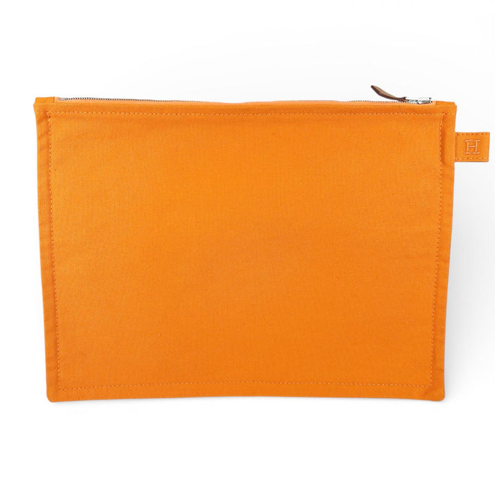 Excellent HERMES Pouch Bora Bora H logo 3-piece set Orange cotton Women