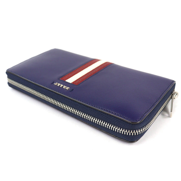 Excellent BALLY SALEN.S Metal Logo Bally Stripe Zip Around Leather Long Wallet