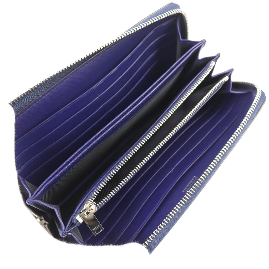 Excellent BALLY SALEN.S Metal Logo Bally Stripe Zip Around Leather Long Wallet