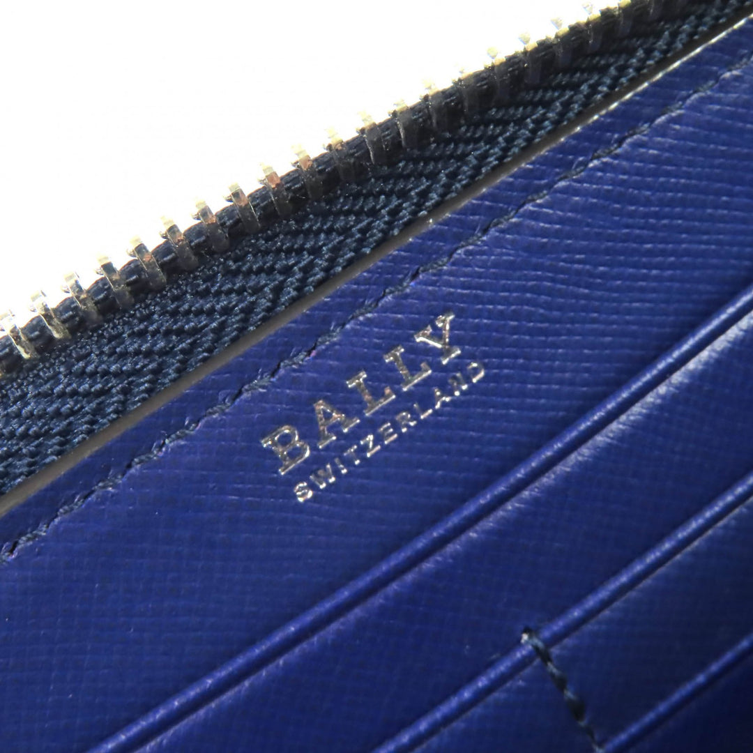Excellent BALLY SALEN.S Metal Logo Bally Stripe Zip Around Leather Long Wallet